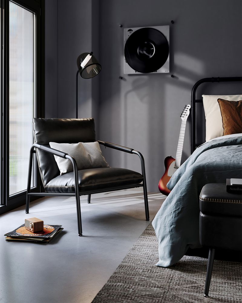 Armleuningstoel met metalen frame - Zwart