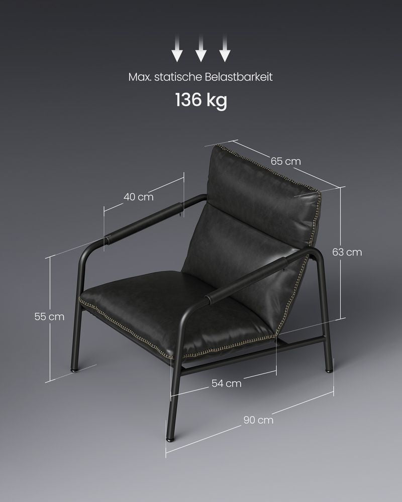 Armleuningstoel met metalen frame - Zwart