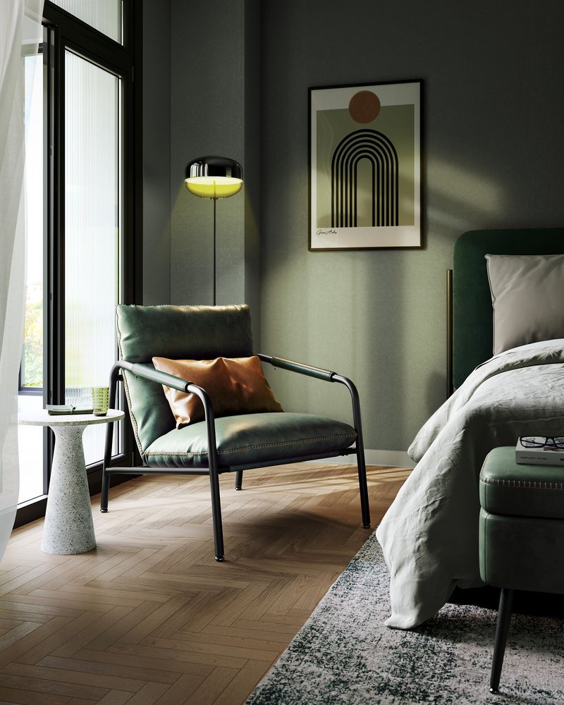 Armleuningstoel met metalen frame - Bosgroen