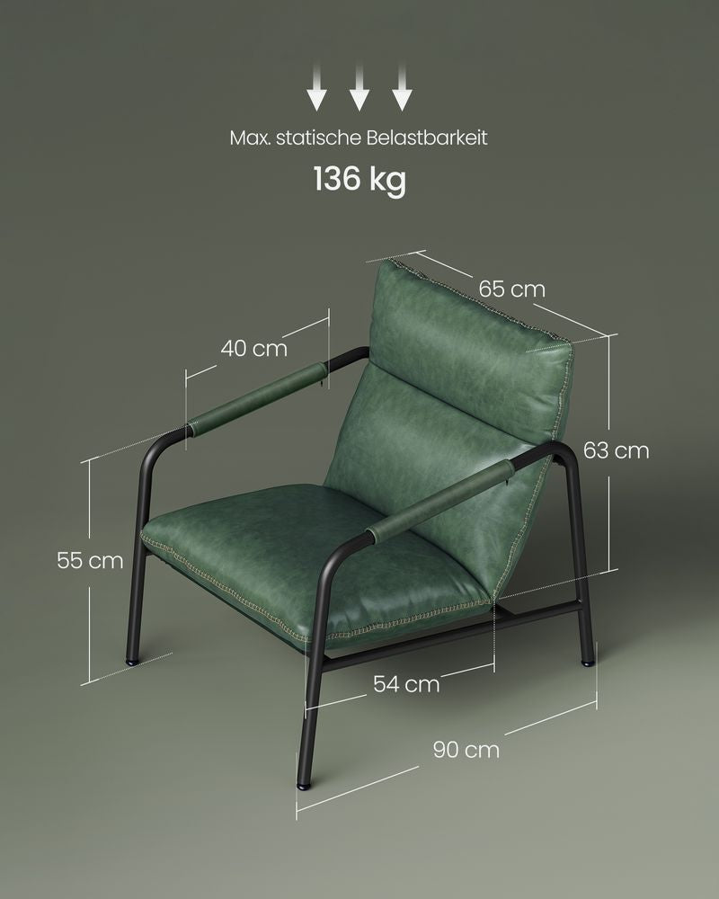 Armleuningstoel met metalen frame - Bosgroen