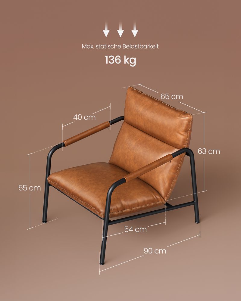 Armleuningstoel met metalen frame - Karamel Bruin