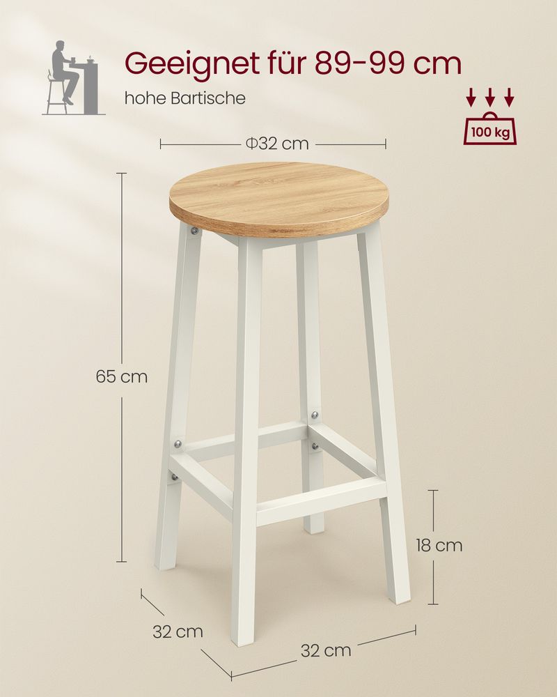 Barkruk set van 2 - Eikenbeige + Wit