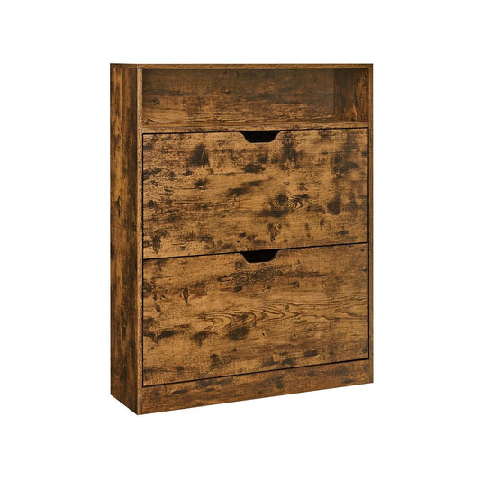 Schoenenkast met 2 kleppen & open vak - Vintagebruin