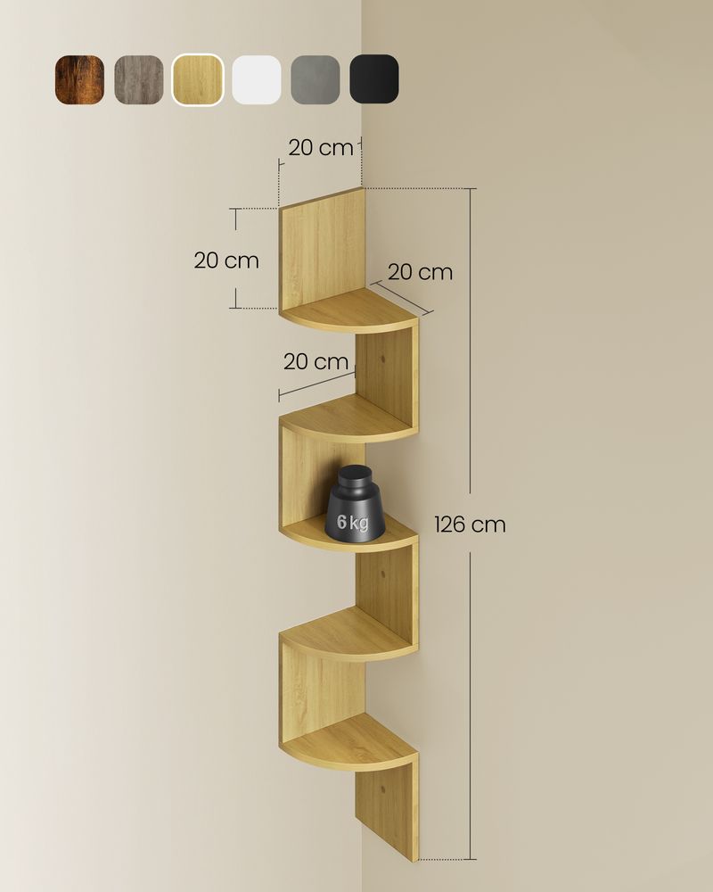 Wandplank met 5 niveaus - Natuurlijk eiken