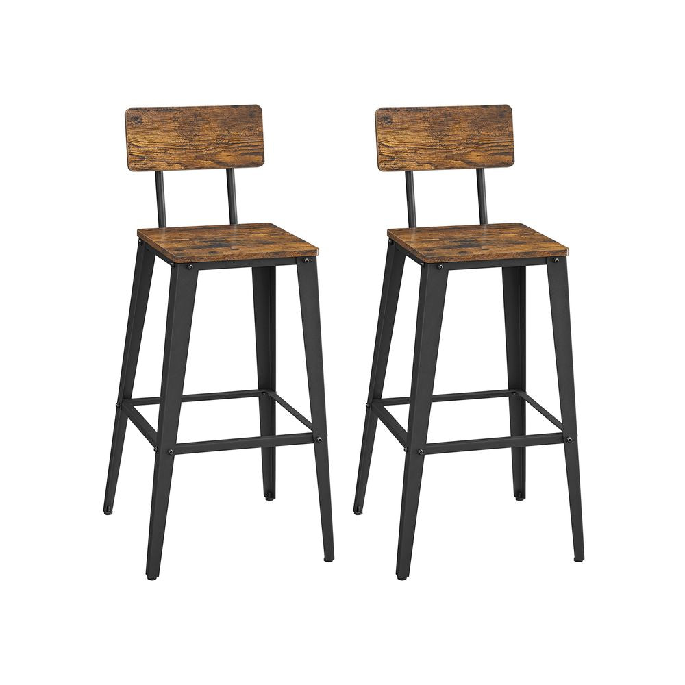 Barkruk met rugleuning set van 2 - Vintagebruin + Zwart