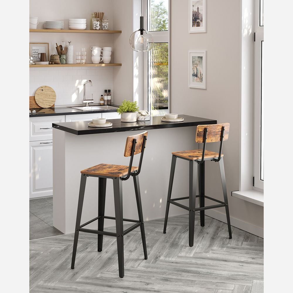Barkruk met rugleuning set van 2 - Vintagebruin + Zwart
