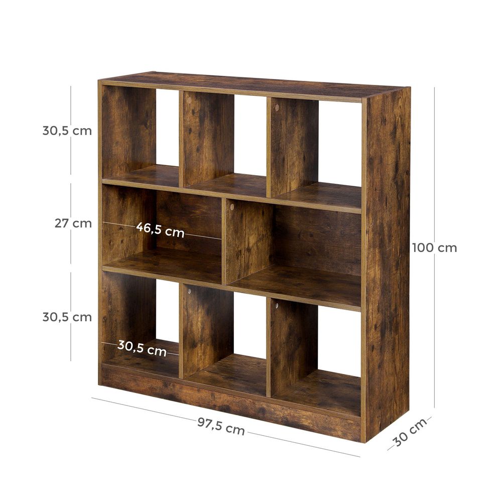 Boekenkast 8 vakken 97,5x30x100 cm - Vintagebruin