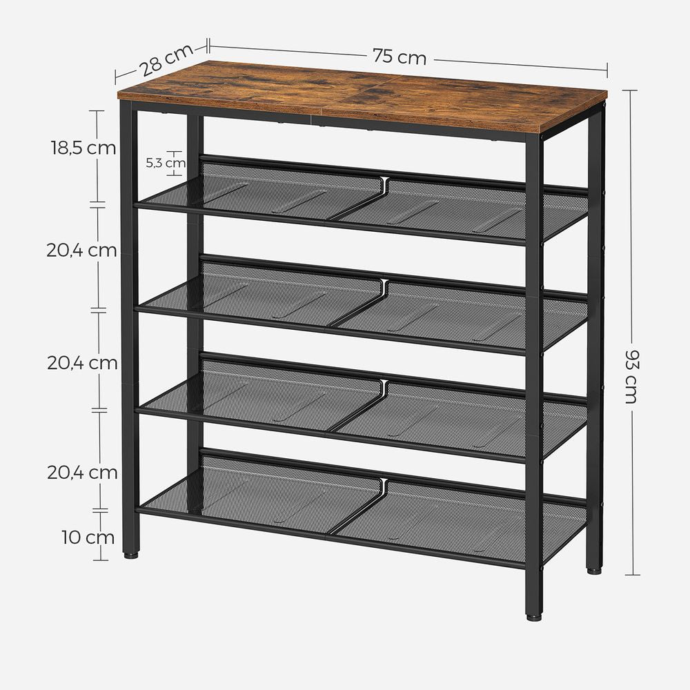 Schoenenrek met 5 niveaus - Vintagebruin + Zwart