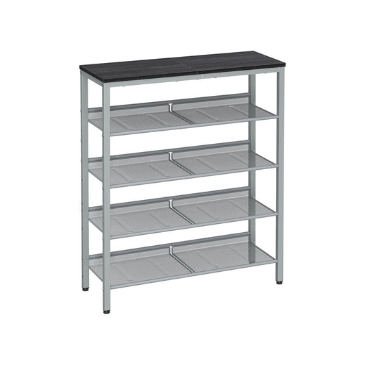 Schoenenrek met 5 niveaus - Zilver + Zwart