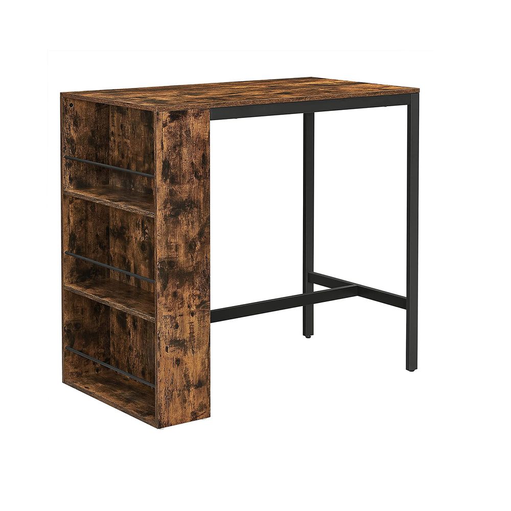 Bartafel met 3 planken - Industrieel - Vintagebruin + Zwart (110 x 60 x 100 cm)
