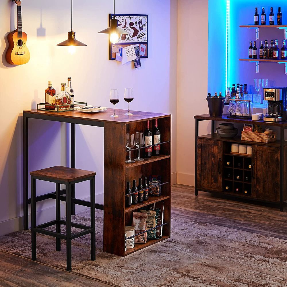 Bartafel met 3 planken - Industrieel - Vintagebruin + Zwart (110 x 60 x 100 cm)