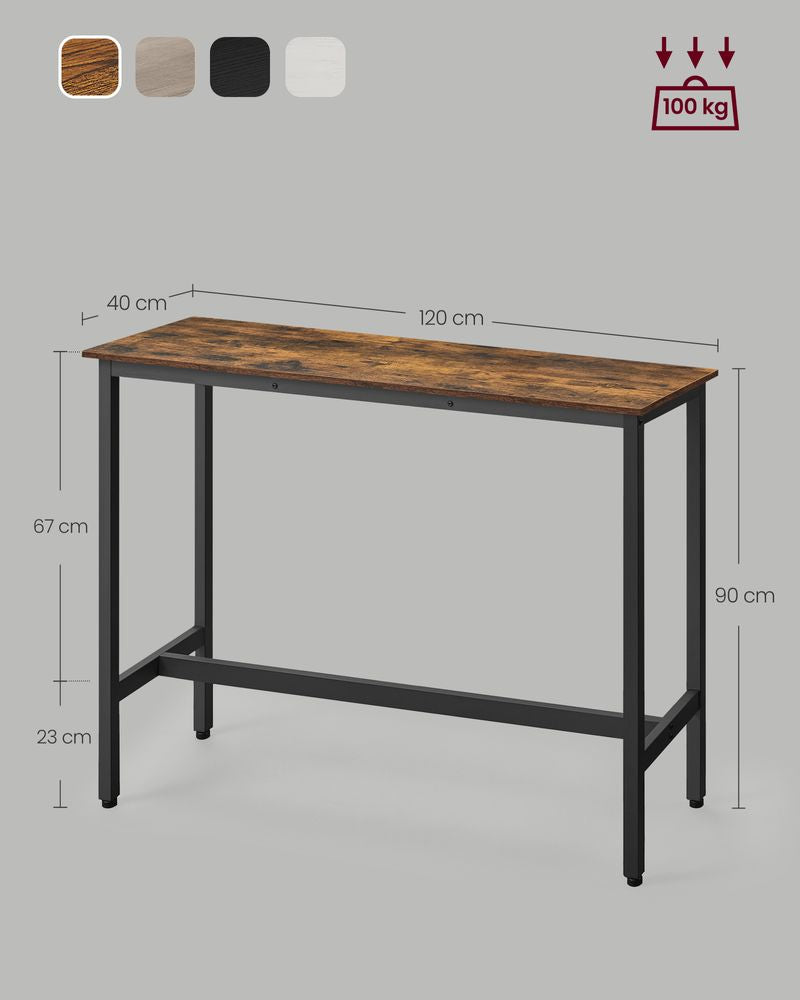 Bartafel Industrieel - Vintagebruin + Zwart (120 x 40 x 90 cm)