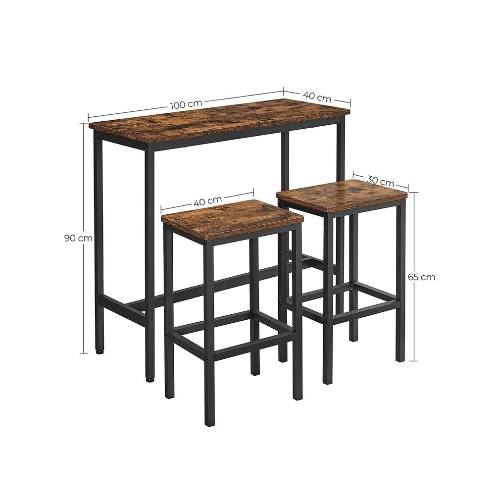 Bartafelset Industrieel - Vintagebruin + Zwart (100 x 40 x 90 cm)