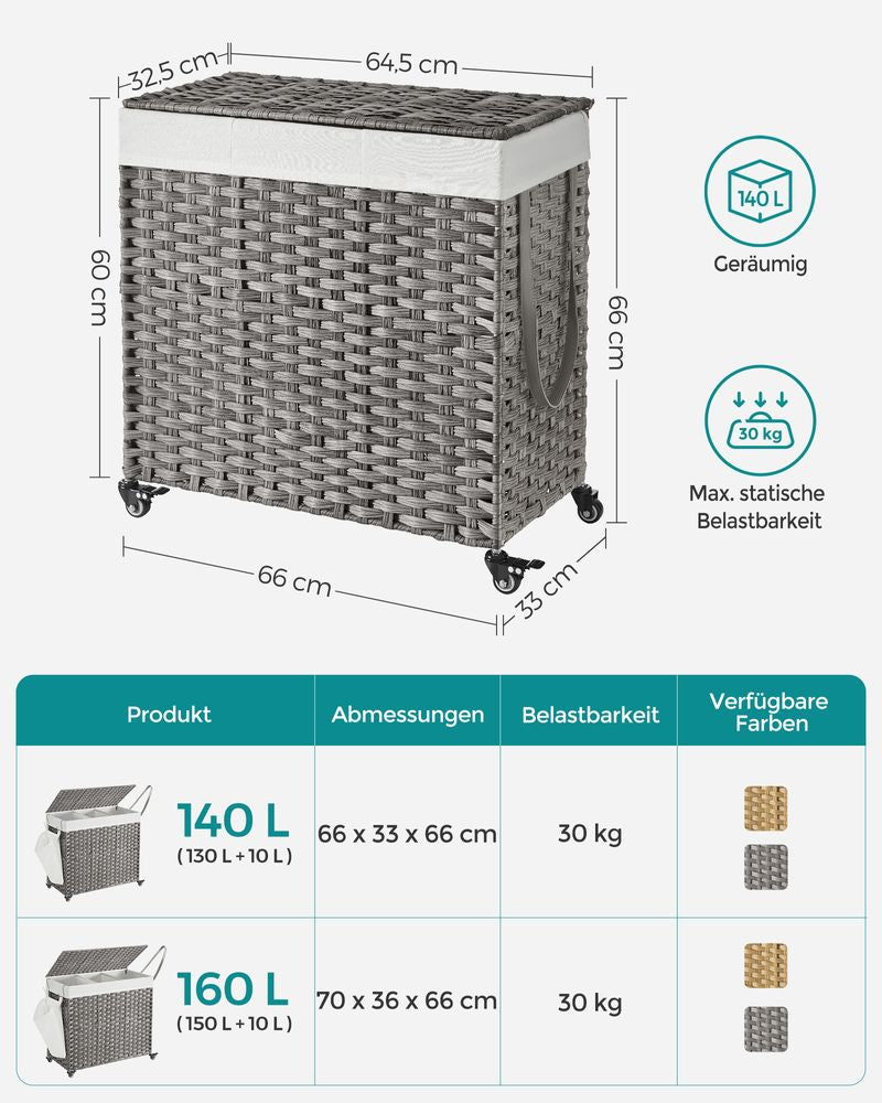 Wasmand met wielen 140L - Grijs