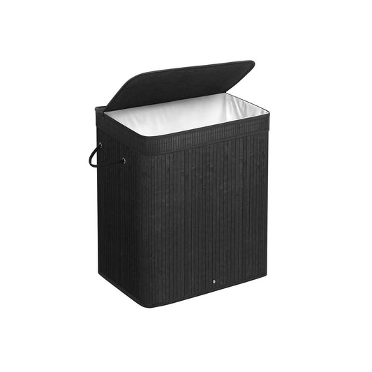 Wasmand van bamboe met deksel 100L - Zwart