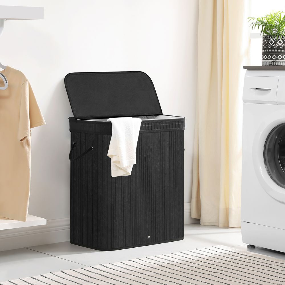 Wasmand van bamboe met deksel 100L - Zwart