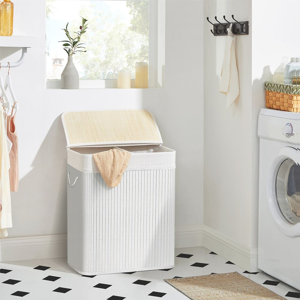 Wasmand 100L bamboe - Wit