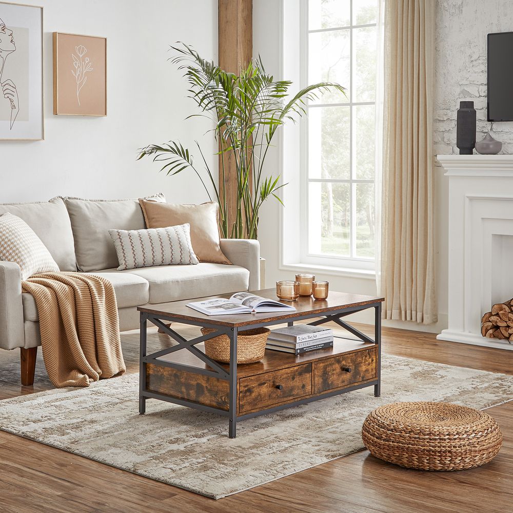 Salontafel met lades vintage bruin-zwart
