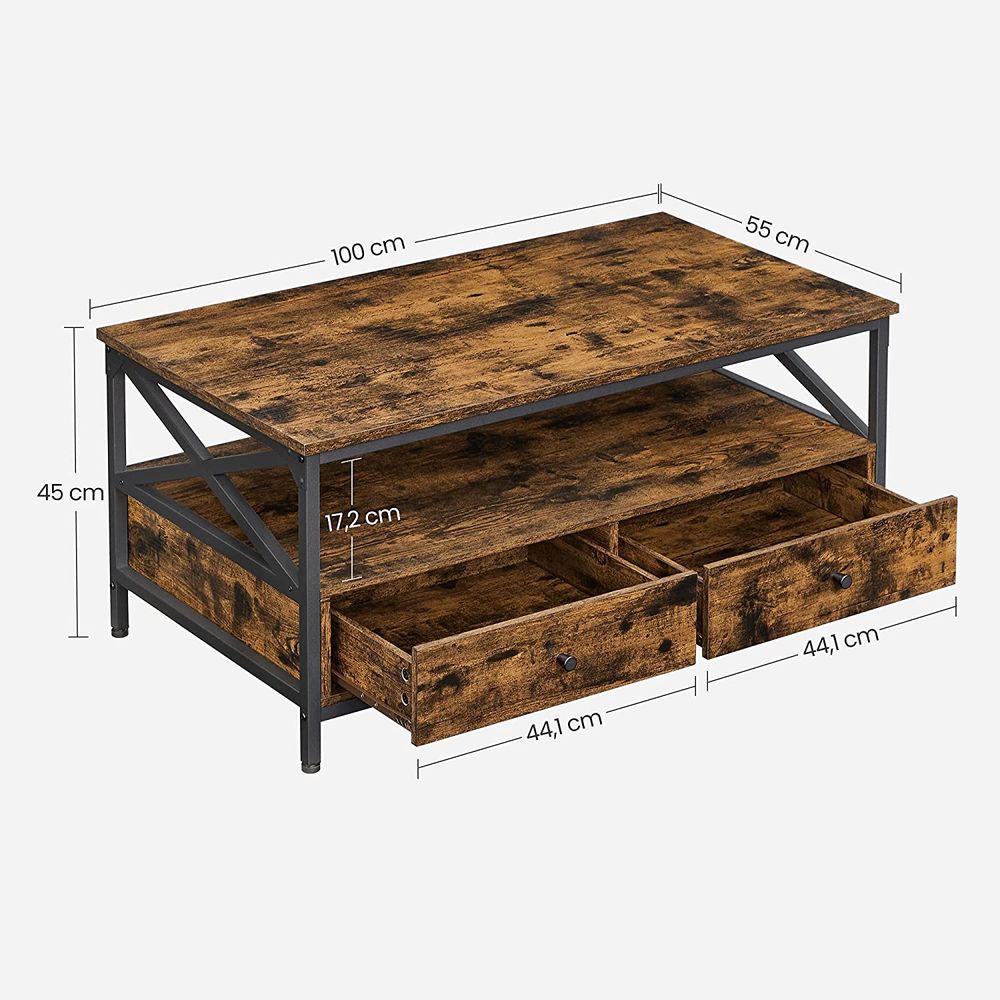 Salontafel met lades vintage bruin-zwart