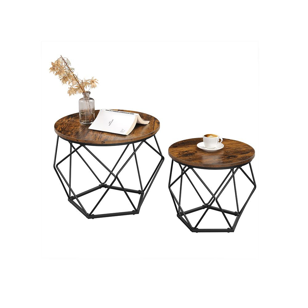Set van 2 salontafels vintage bruin en zwart