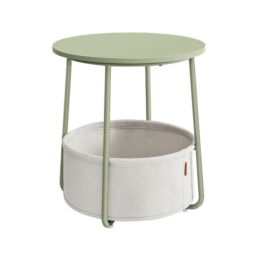 Ronde bijzettafel met stoffen mand - Wit/Groen