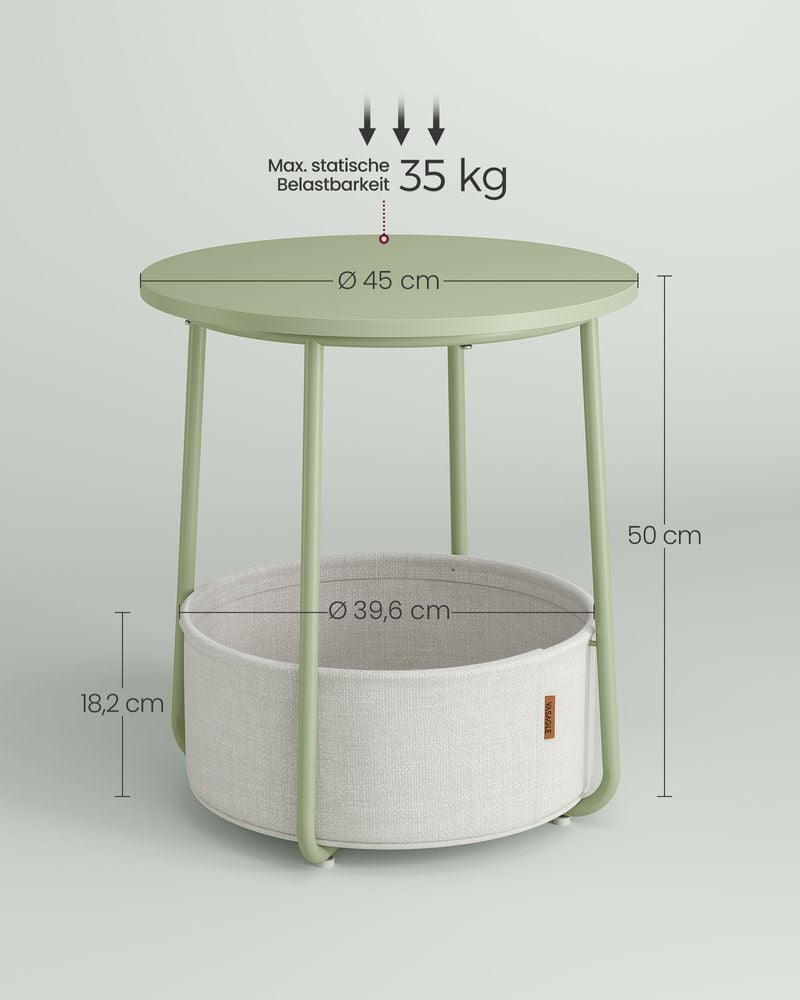 Ronde bijzettafel met stoffen mand - Wit/Groen