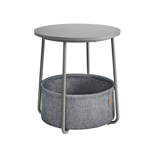 Ronde bijzettafel met stoffen mand - Duifgrijs/Leigrijs