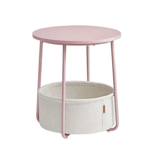 Ronde bijzettafel met stoffen mand - Pastelroze/Wolkenwit