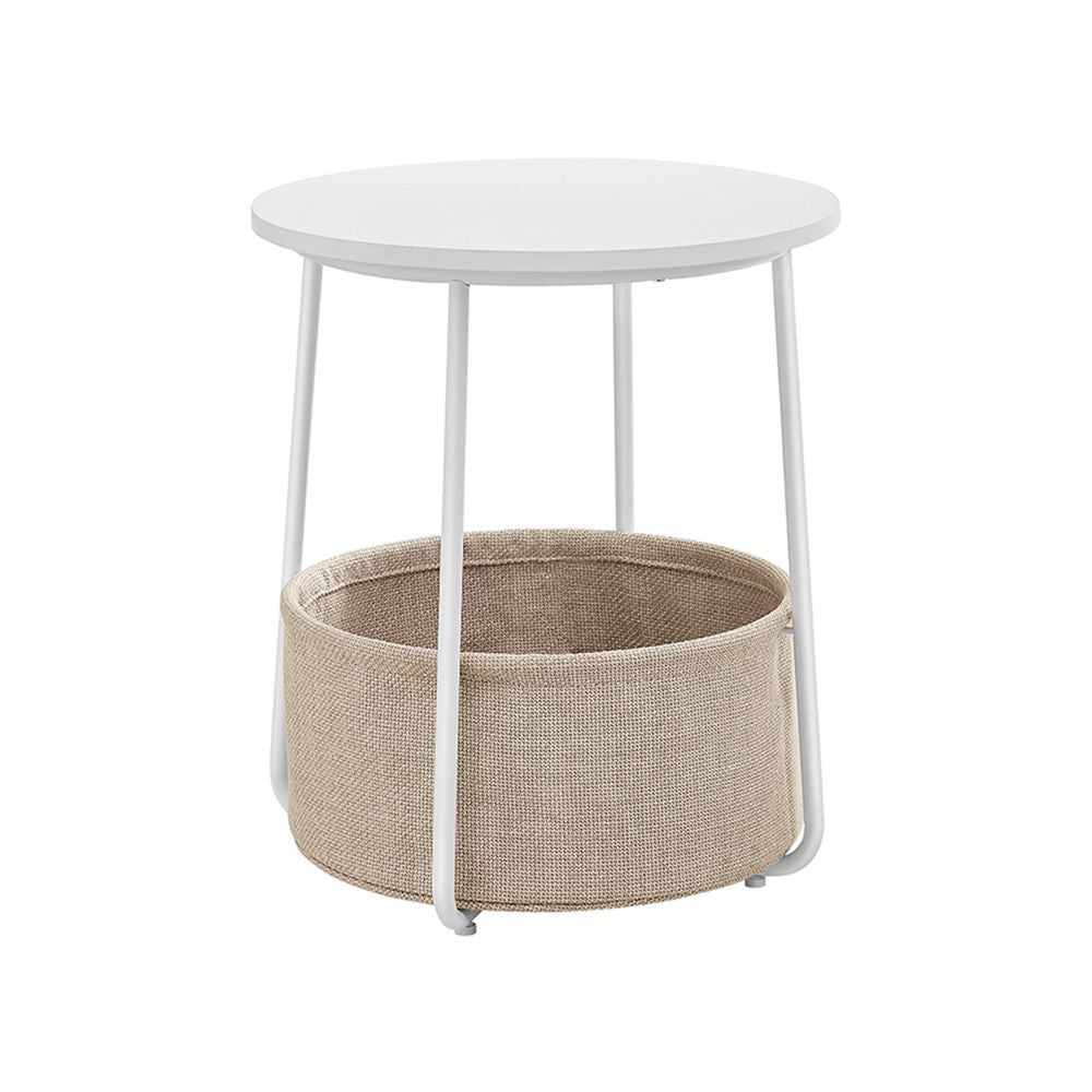 Ronde bijzettafel met stoffen mand - Wit/Beige