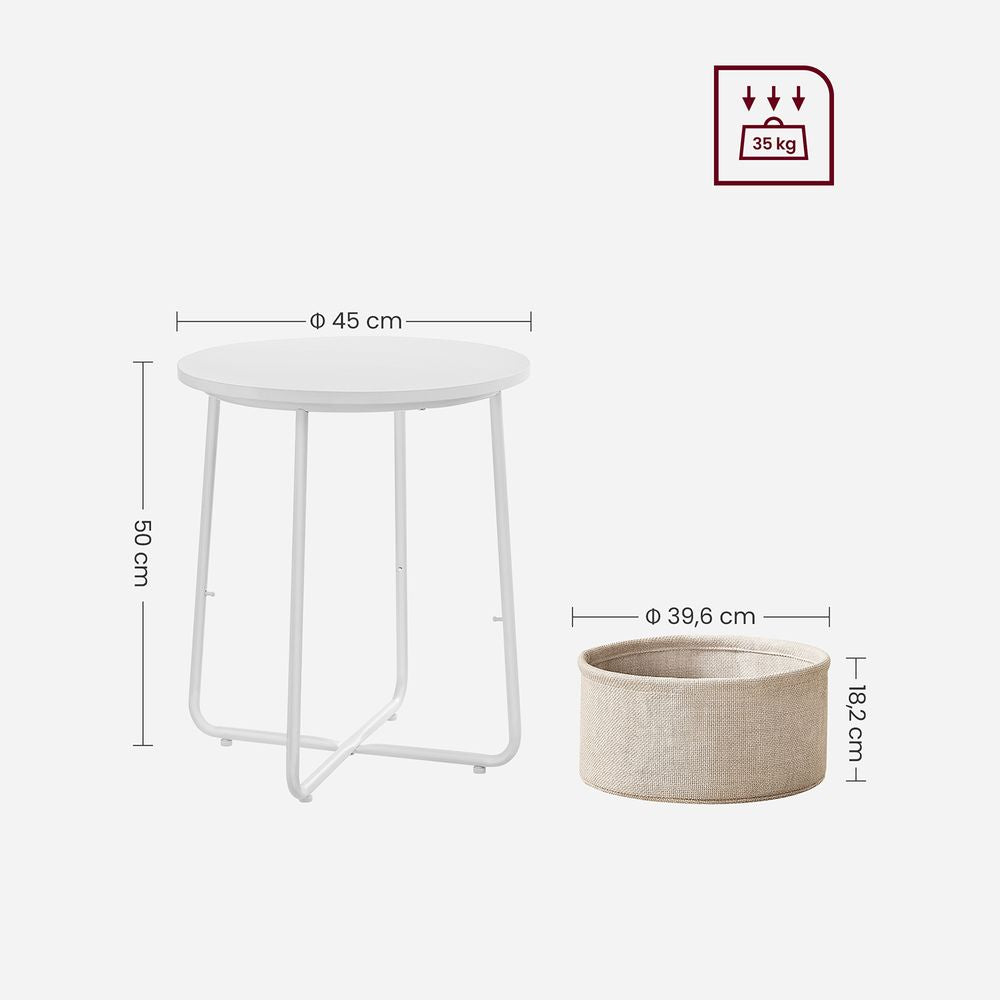 Ronde bijzettafel met stoffen mand - Wit/Beige