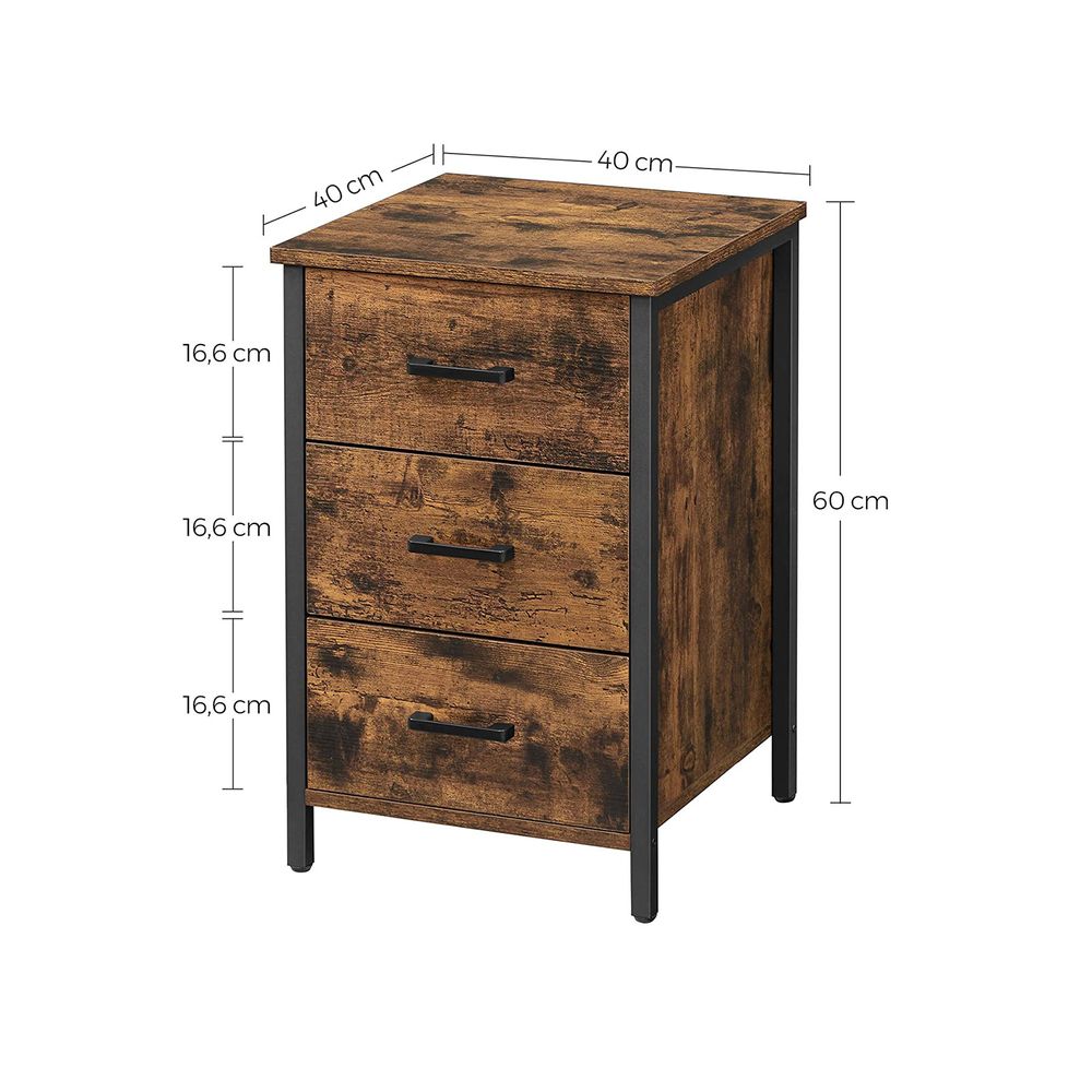 Bijzettafel in industriële stijl met 3 laden