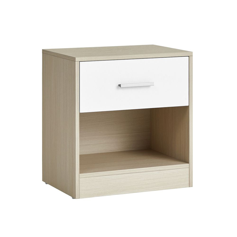 Nachtkastje met lade en open vak - Natuurlijk Beige/Klassiek Wit
