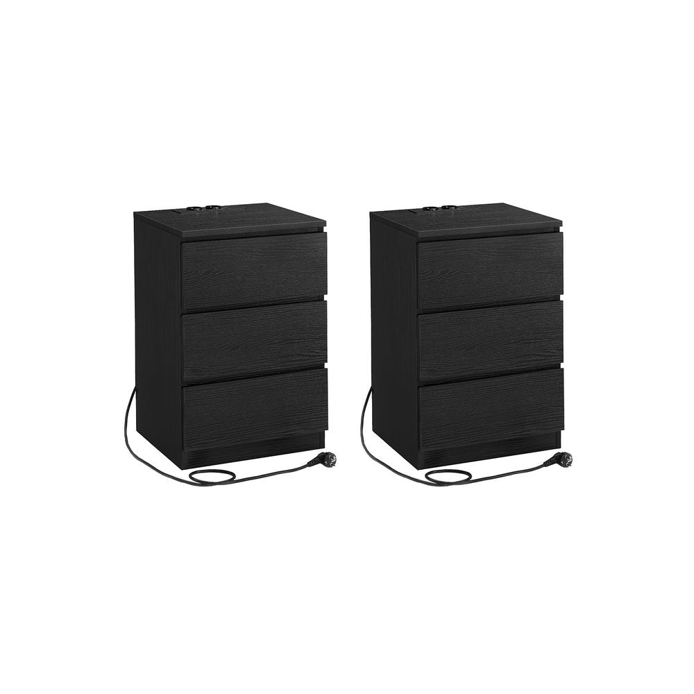 Bijzettafel 3 lades - Ebbenhout Zwart (Set van 2)