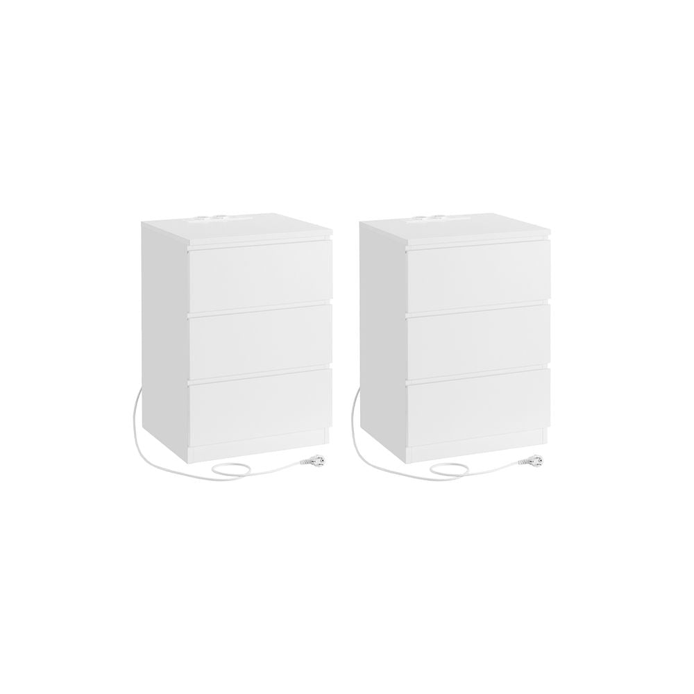 Bijzettafel 3 lades - Wolkwit (Set van 2)