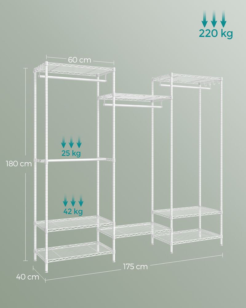 Open kledingkast met verstelbare planken 40 x 175 x 180 cm - Wolkwit
