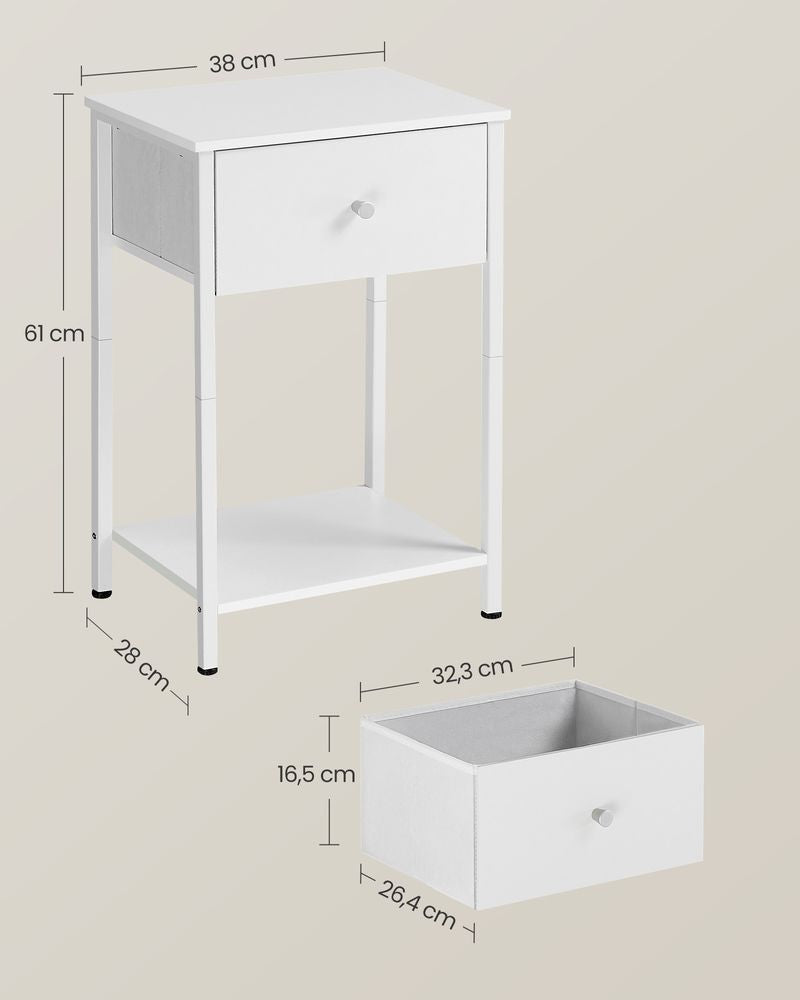Nachtkastje met lade - Wit (Set van 2)