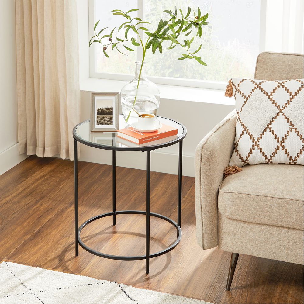Ronde bijzettafel met zwart metalen frame