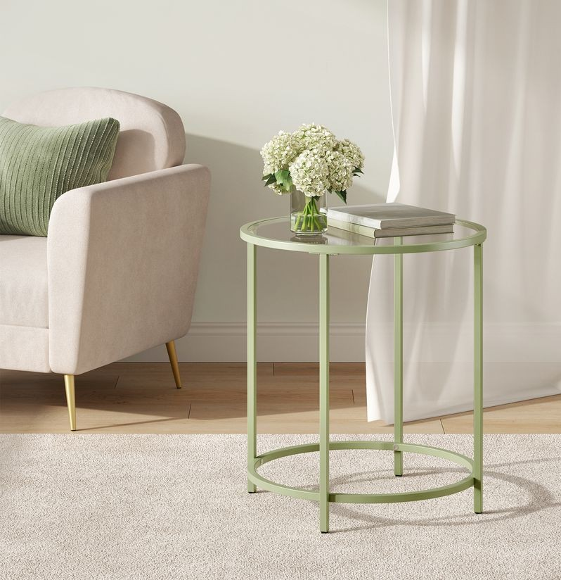 Ronde bijzettafel met lauriergroen metalen frame