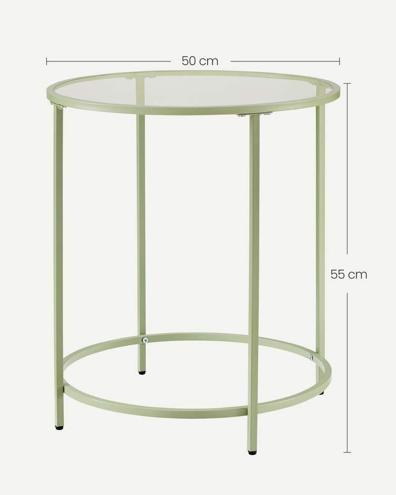 Ronde bijzettafel met lauriergroen metalen frame