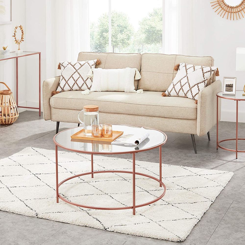 Ronde salontafel met roségouden stalen frame