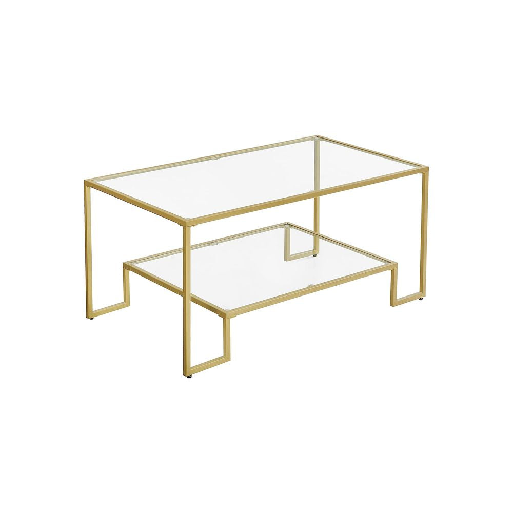 Salontafel Goud 2 planken gemaakt van gehard glas