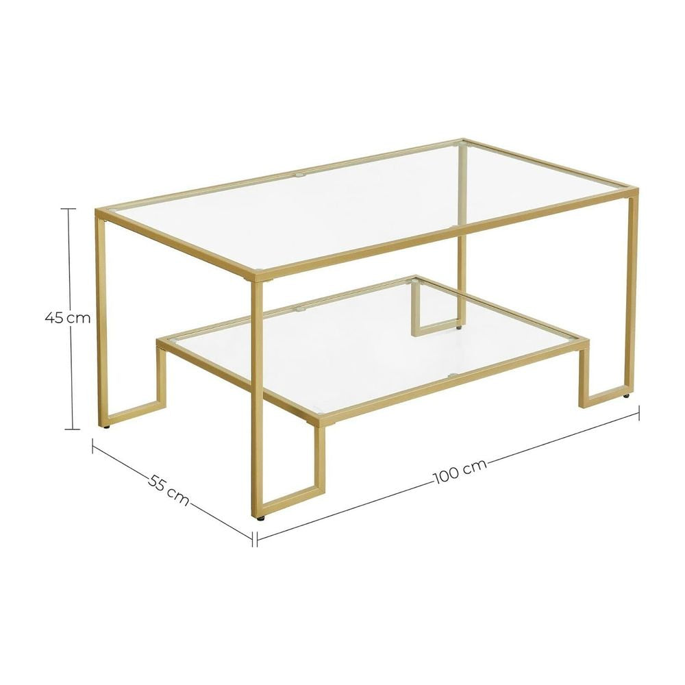 Salontafel Goud 2 planken gemaakt van gehard glas