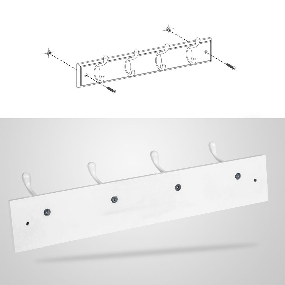 Wandkapstok met 4 metalen haken - Wit