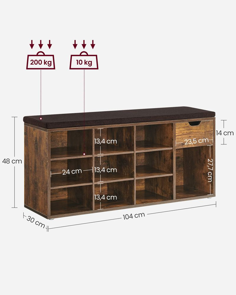 Schoenenbank met lade - Vintagebruin + Bruin