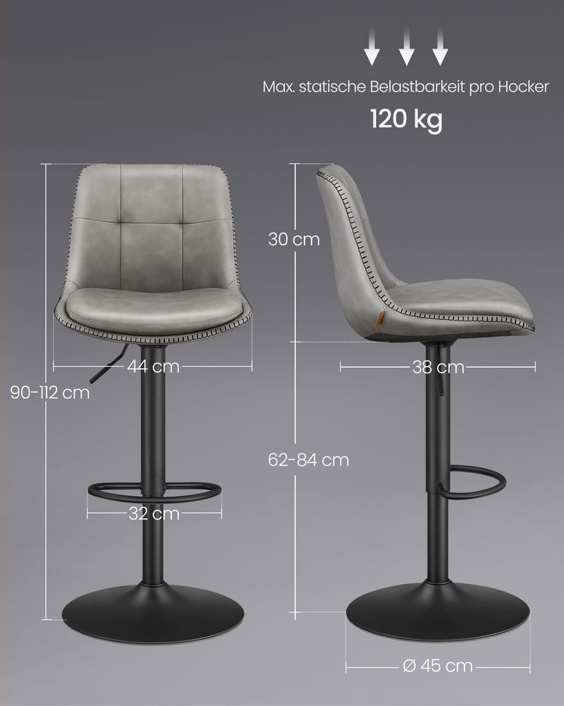 Barkruk met rugleuning set van 2 - Duifgrijs
