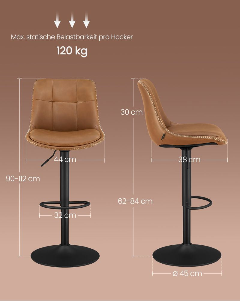 Barkruk met rugleuning set van 2 - Karamelbruin
