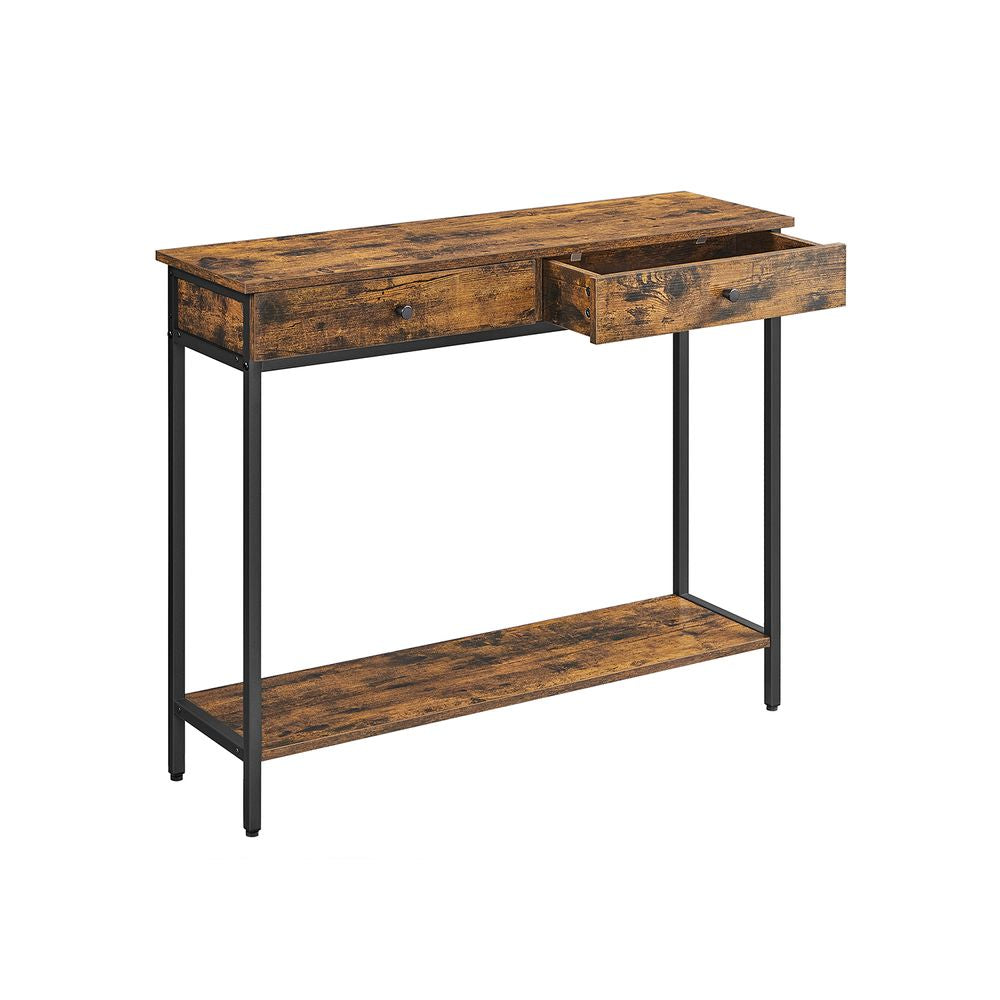 Consoletafel met 2 lades en stalen frame - Vintage bruin