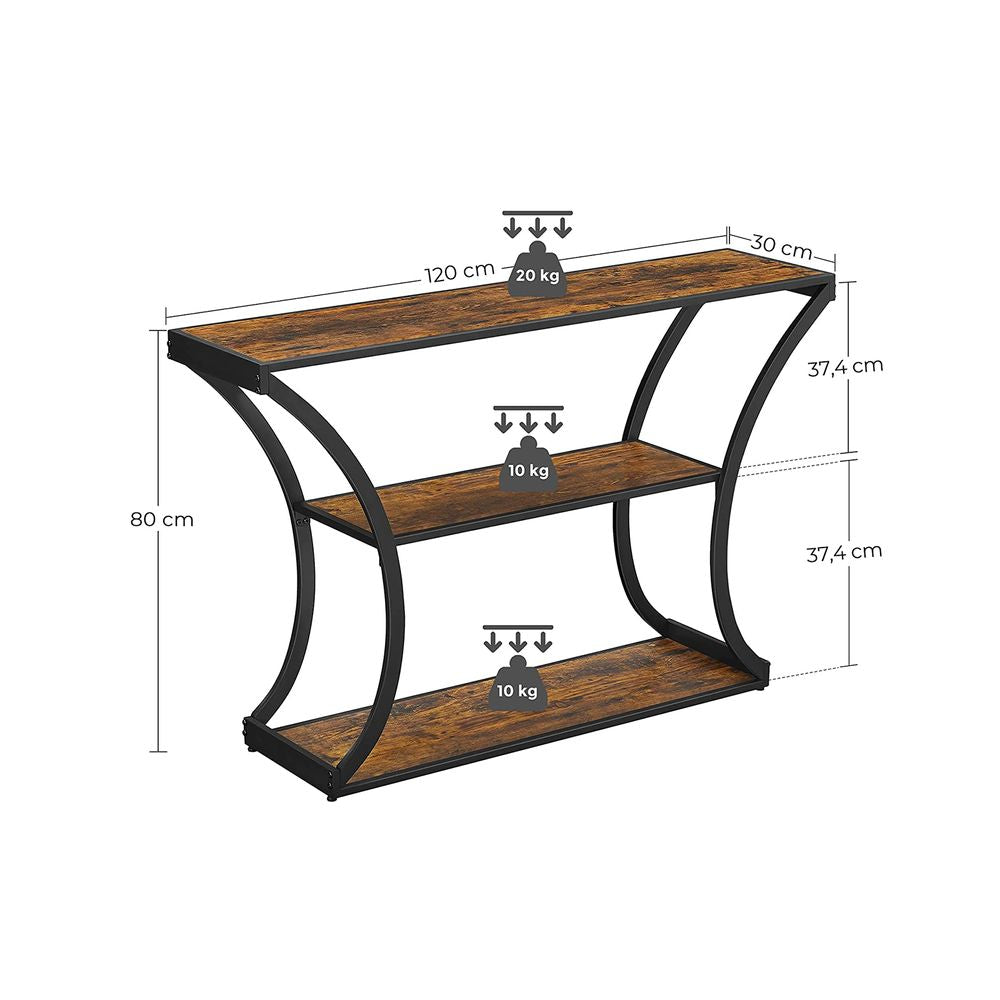 Consoletafel in industriële stijl met 3 planken
