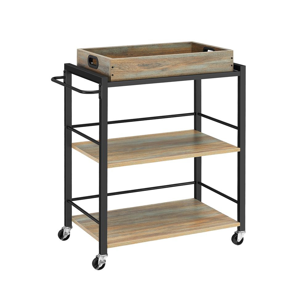 Trolley met afneembaar dienblad - Turkooisbruin + Zwart