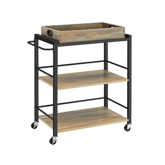Trolley met afneembaar dienblad - Turkooisbruin + Zwart